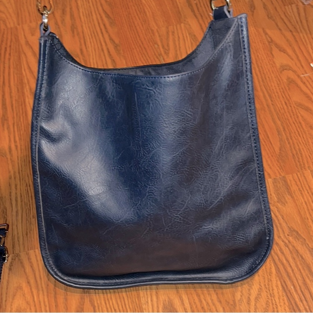 Ah dorned navy blue Leather crossbody messenger Bag NWOT